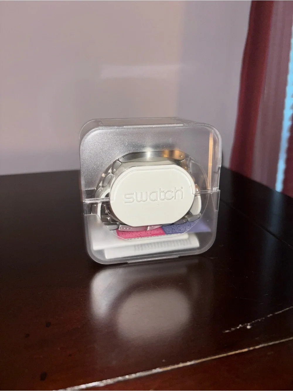 Swatch Silver Stainless Steel Chronograph Watch with Blue Accents
